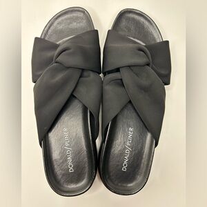 Donald Pliner Black Leather Twisted Knot Fabric Platform Sandal Heel Size 8M